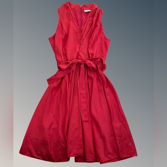 Eva Mendes New York & Co Dress Red Sleeveless v neck pleats size 4 elastic waist - Picture 4 of 16